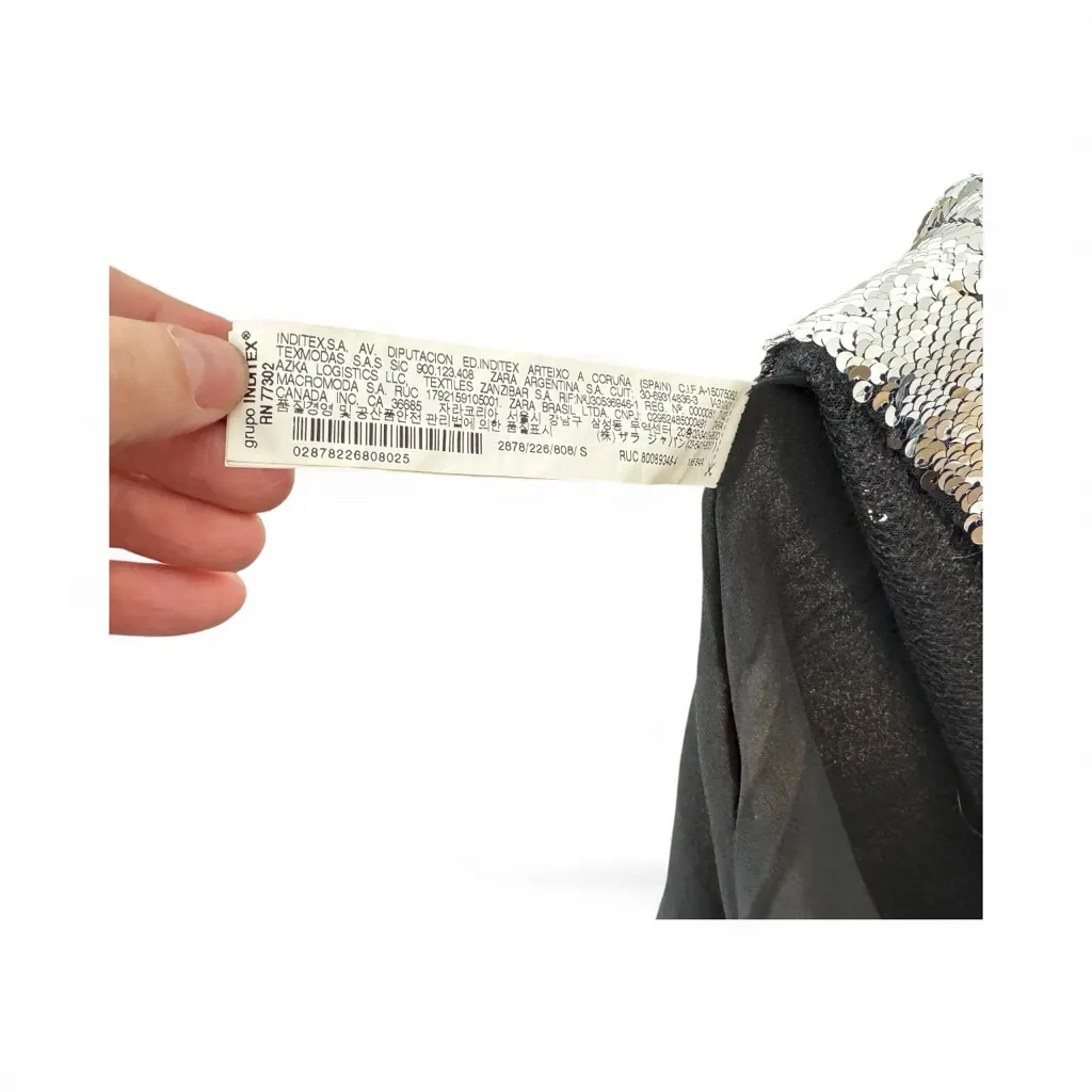 Zara Sequin Spaghetti Strap Mini Slip A-line Flair Dress Silver Sparkle Party S - Image 5