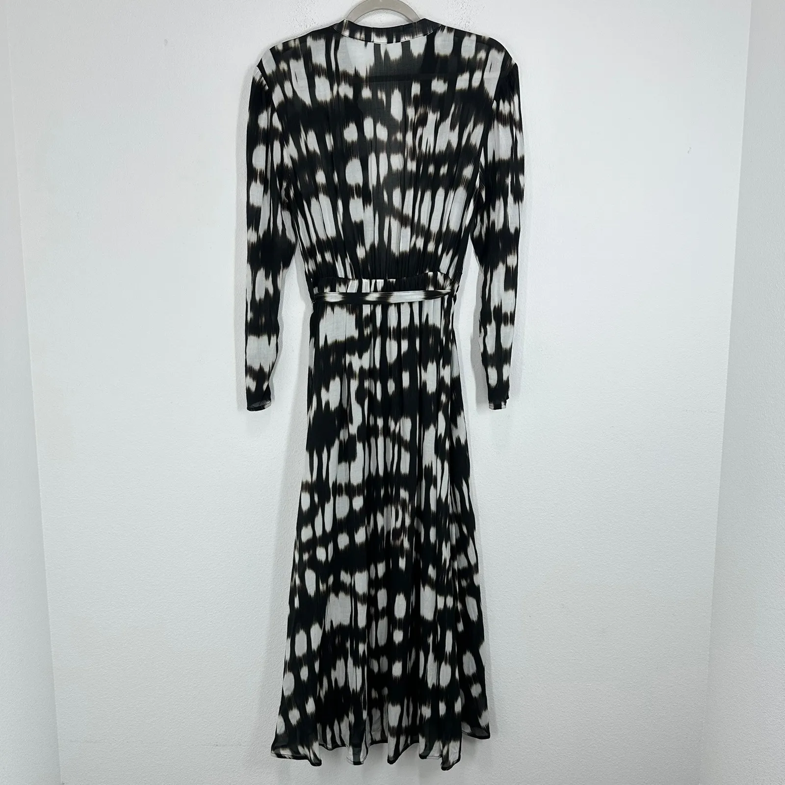 Bella Dahl XS Black White Print Rayon Maxi Dress Button Front Long Sleeve Resort - Image 14