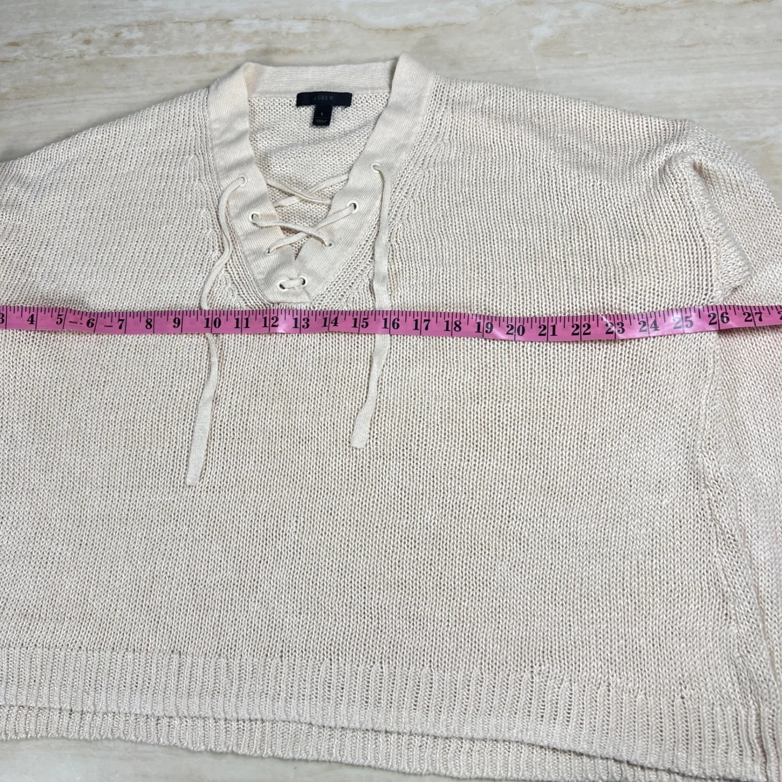 J Crew Lace Up V Neck Knit Sweater Cream Beige Size L - Image 7