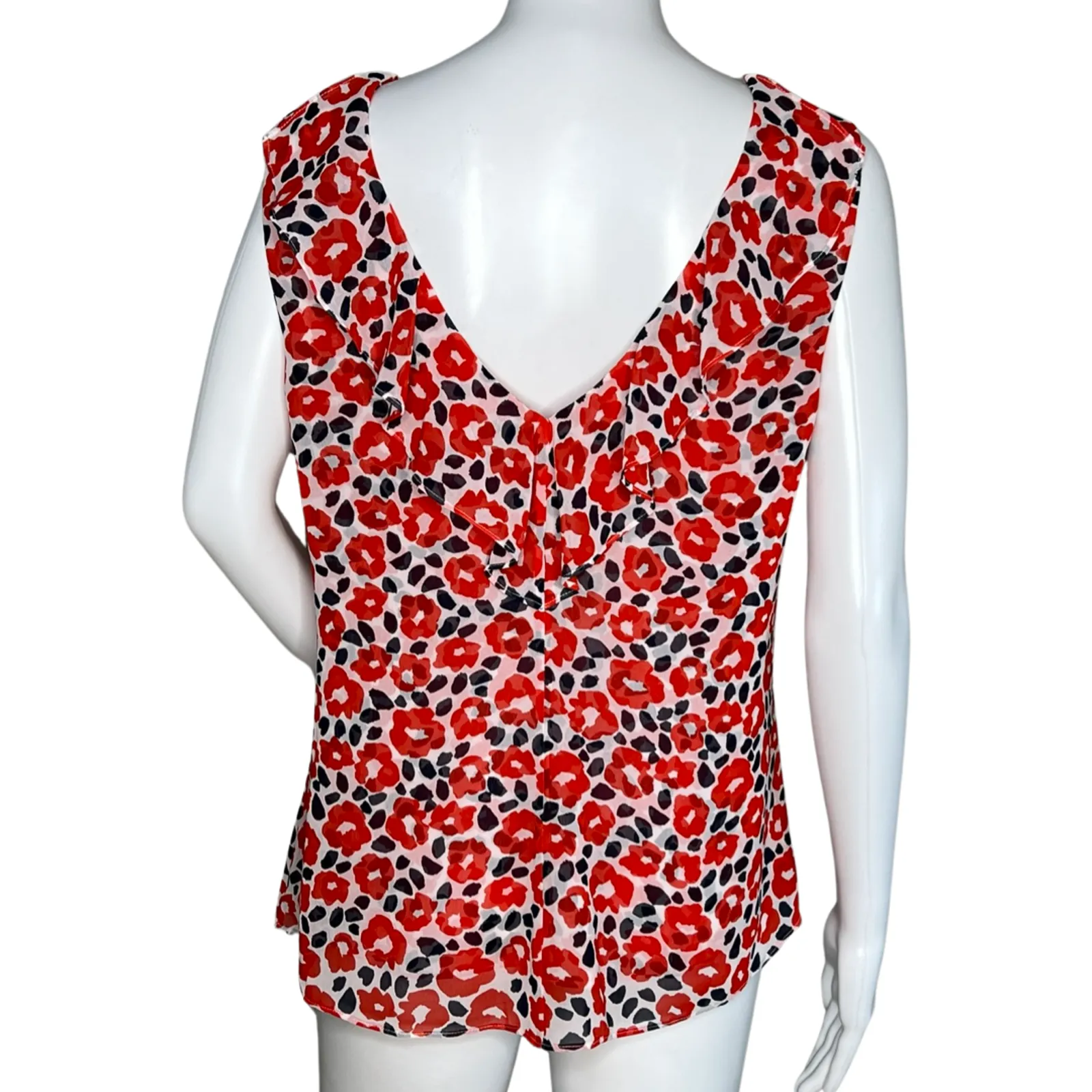 Cabi Shirt Womens Small Red White Floral Flipside Blouse Ruffle Trim Work Casual - Image 4