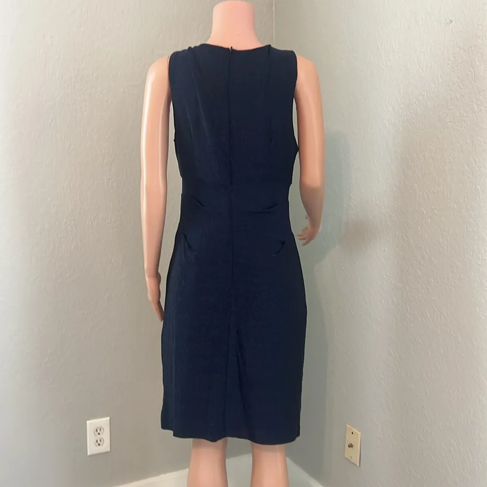 Adrianna Papell Crushed blue METALLIC JERSEY SHEATH Side Ruched DRESS Sz 12 #185 - Image 4