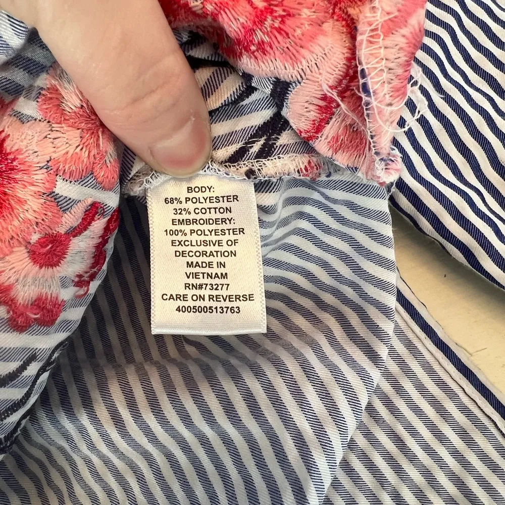 Elle‎ Womens 2XL Striped 3/4 Off Shoulder Floral Embroidered Top Blouse - Image 4