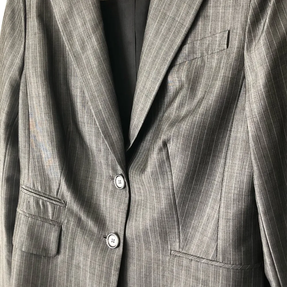 Loft  | Gray Pinstriped Wool Blend Blazer - Image 3