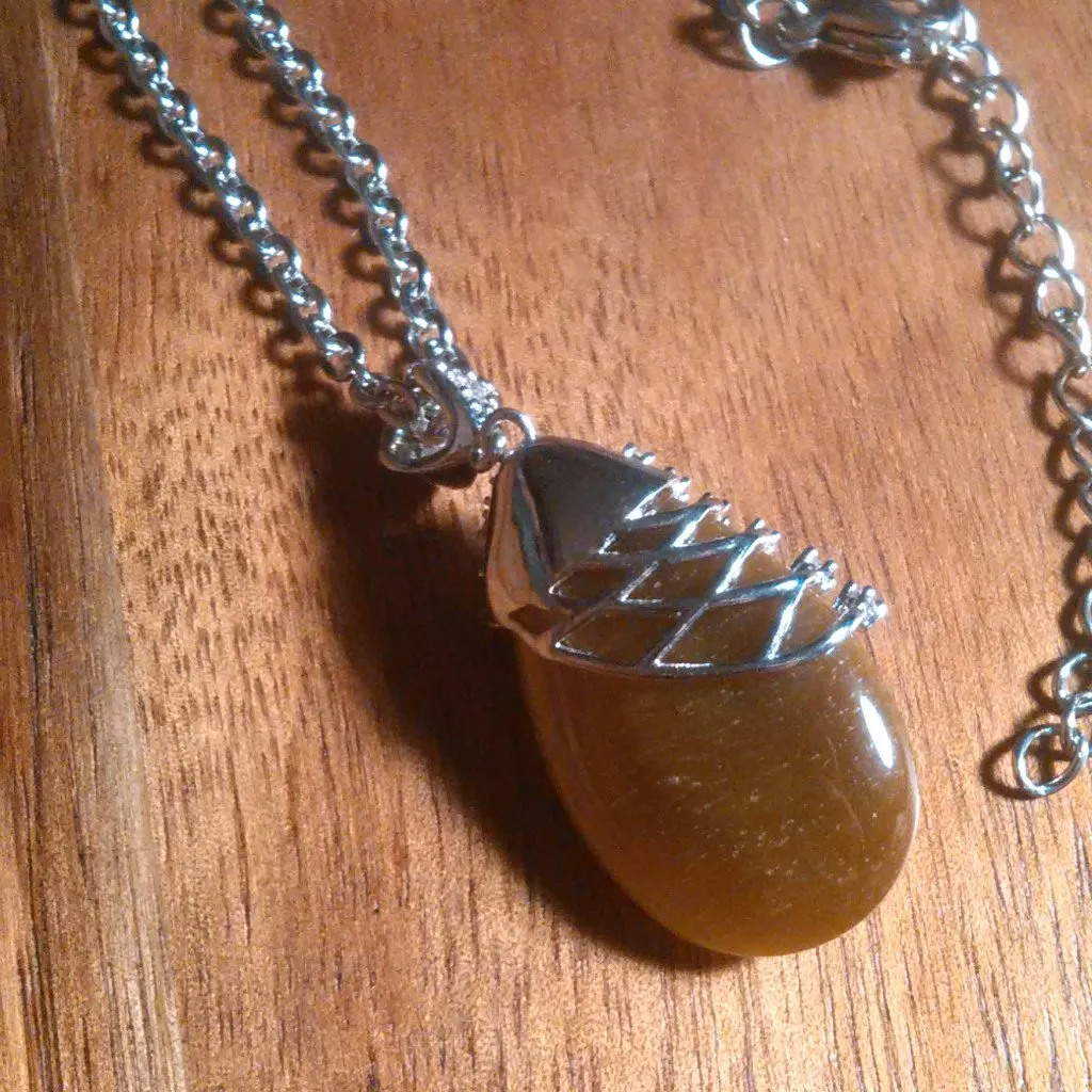 Netted Tiger's Eye and White Zircon Silvertone Pendant Stainless Steel Necklace - Image 5