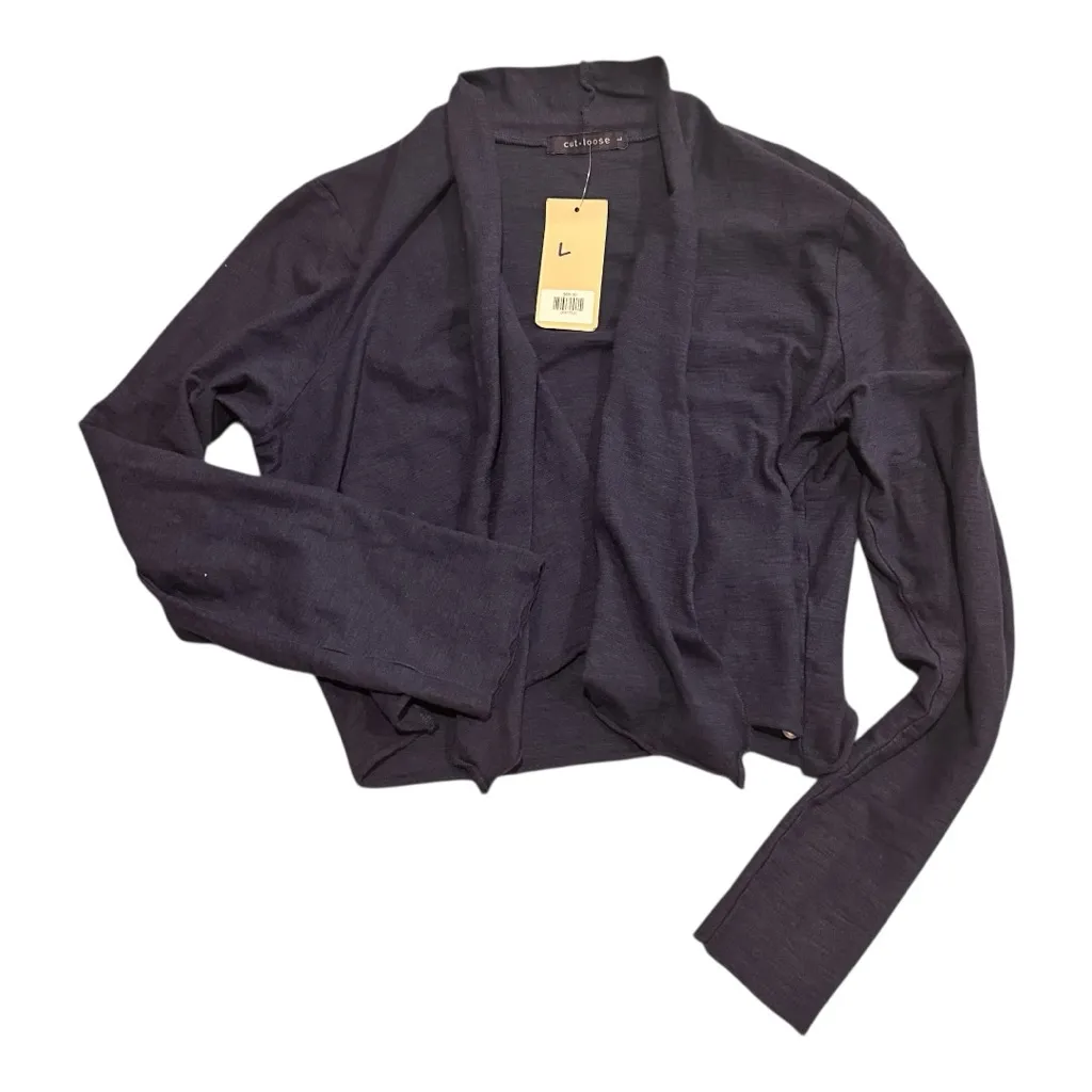 Cut Loose Linen Cotton Open Frint Cardigan Jacket Navy Blue Size L NWT USA Made Black Size L - Image 2