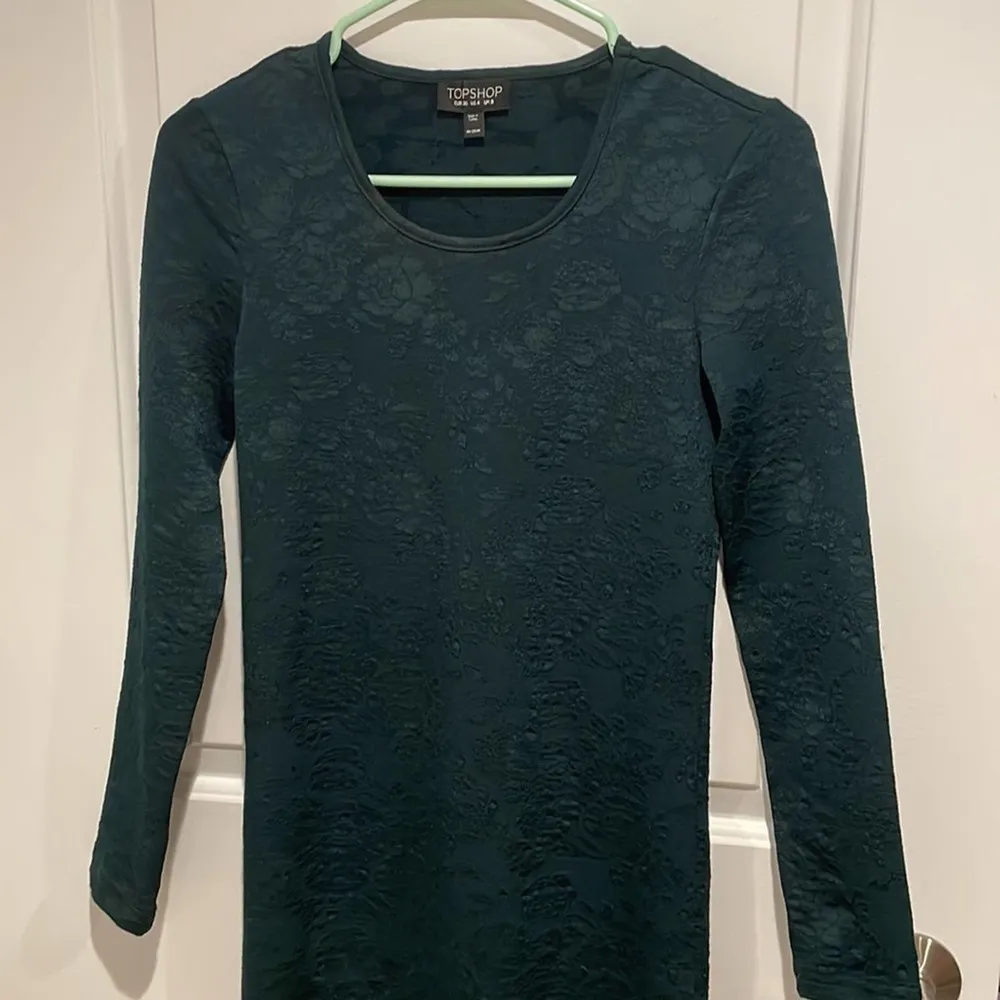 Topshop long sleeve bodycon green rose floral dress 4 - Image 3