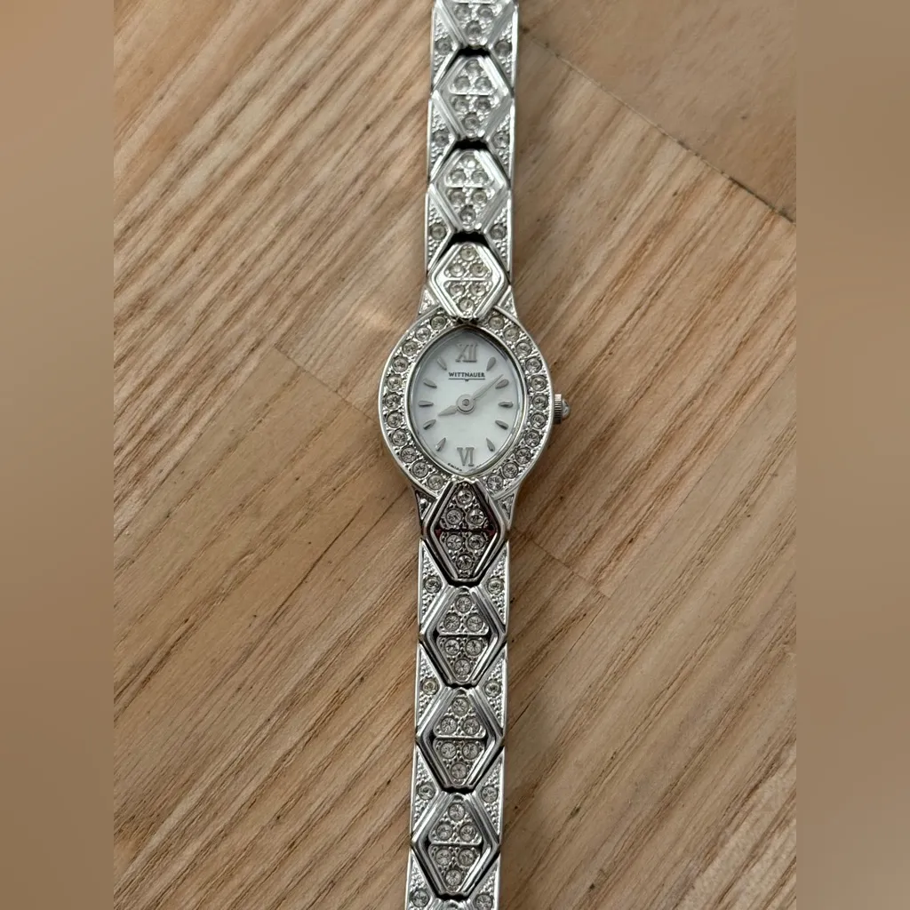 Wittnauer Geneve Longines Swarovski Crystal Rare Ladies Watch Sapphire Crystal Silver - Image 5