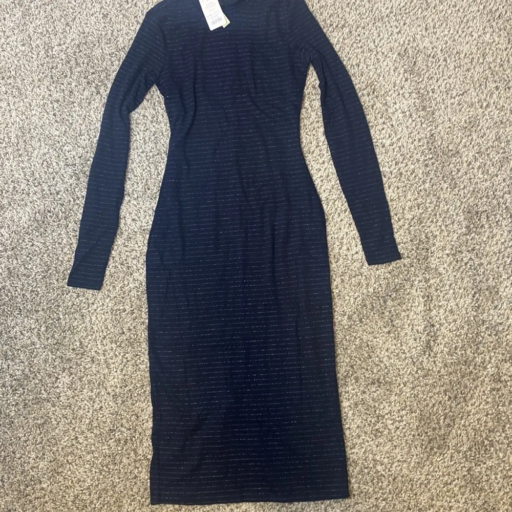 Marine Layer Lexi Rib Turtleneck Midi Dress in Navy Lurex Stripe Woman’s… - Image 7