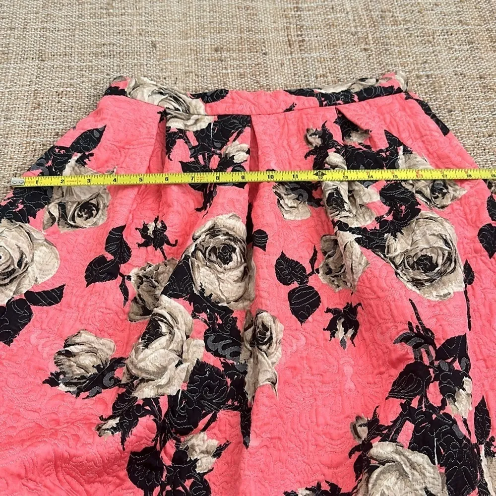 Topshop Pink Floral Brocade Quilted Fabric Exposed Zipper Skirt Pockets Sz 6 - Image 11