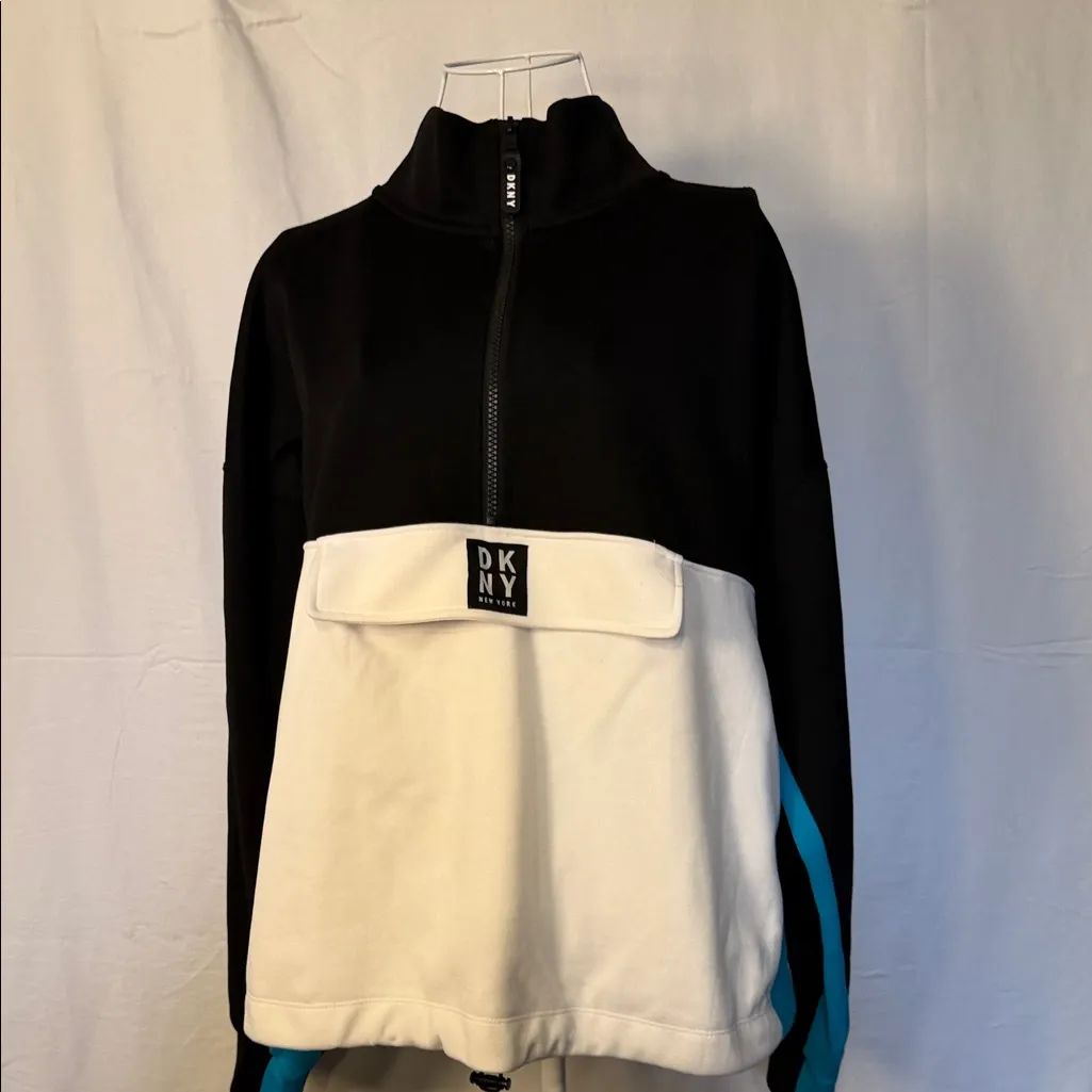 DKNY Colorblock Pullover in Black, White, and Teal - Image 4