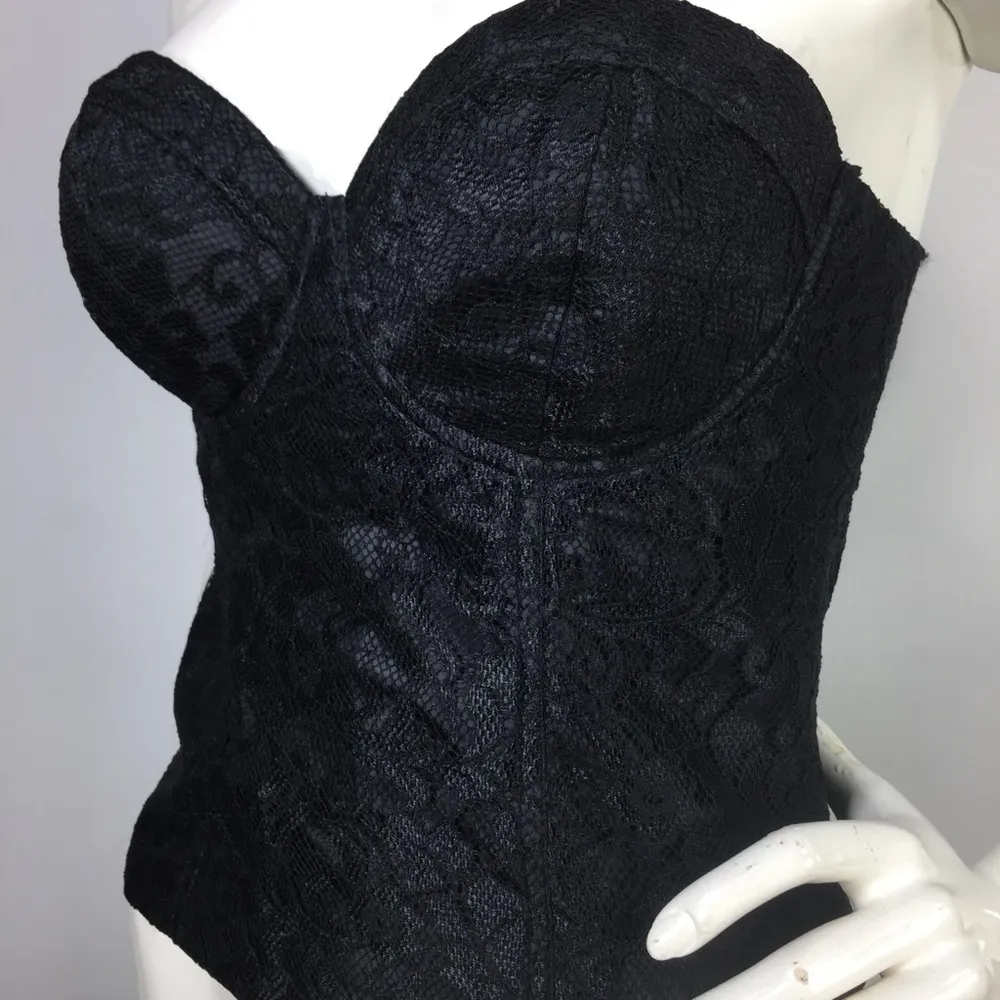 Guess  Lace Bustier Corset Top Black Built In Cups Zip Up M - Image 12