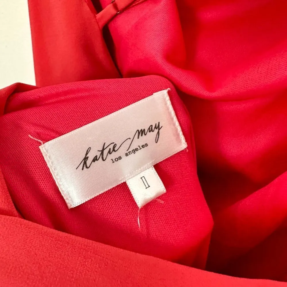 KATIE MAY Winnipeg One Shoulder Ruched Knit Gown in Coral Size Large - Image 6