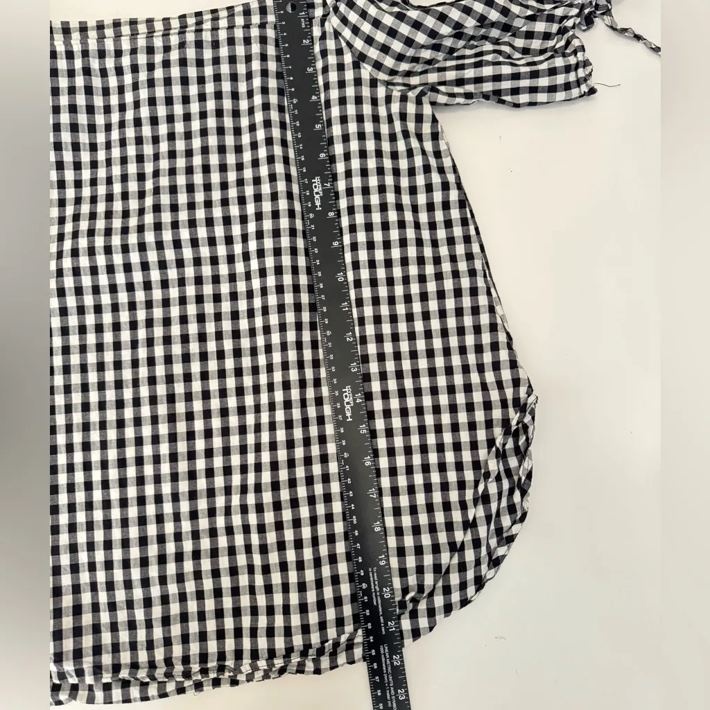 Elan Off Shoulder Top Gingham Check Tie Sleeve Blouse Black White Size Medium‎ - Image 6