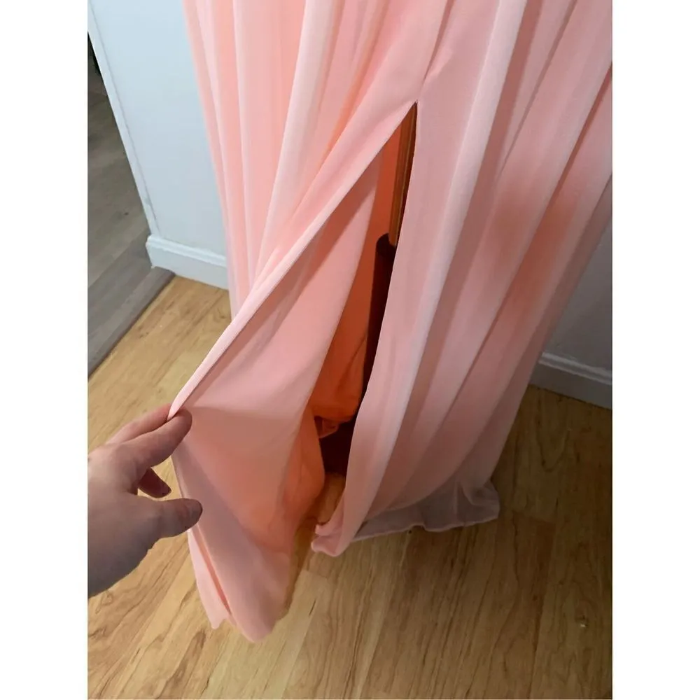 David’s bridal bridesmaid dress size 8 color is pink orange long with a slit - Image 5