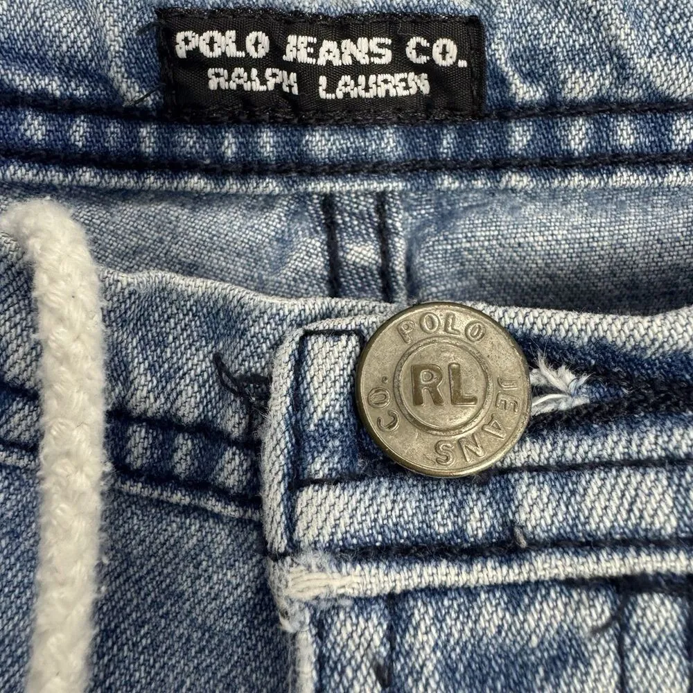 Vintage Polo Ralph Lauren Drawstring Wide Leg Jeans Womens 8 Utility Button Fly - Image 7