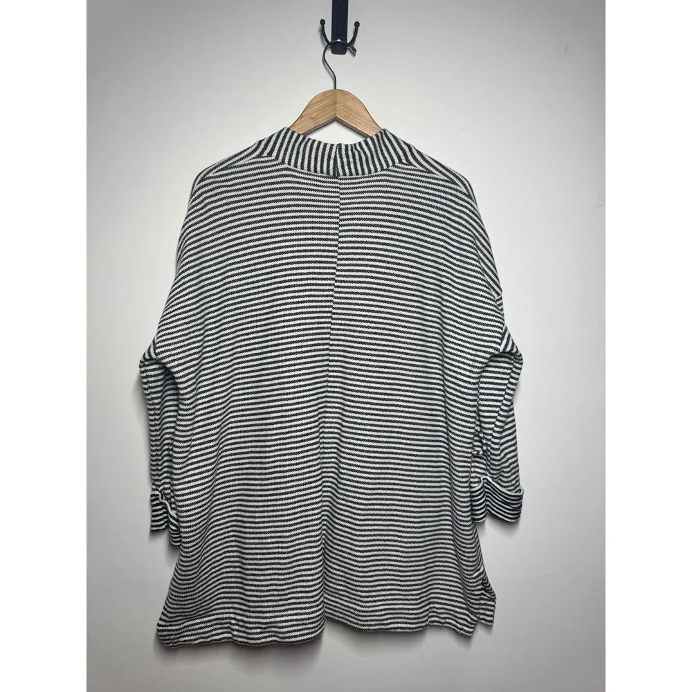 Ann Taylor LOFT Cardigan Women XL Blue White Open Belted 3/4 Sleeve Cuff Sleeve - Image 4