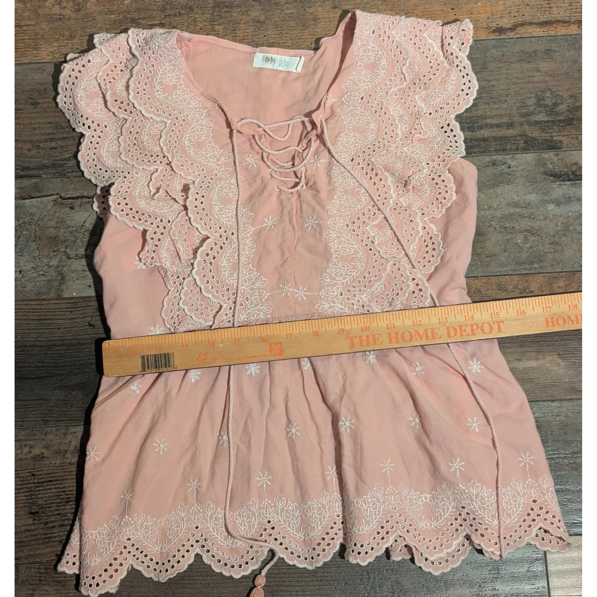 Deby Debo XS Pink Eyelet Ruffle Top Lace Up V - Image 7