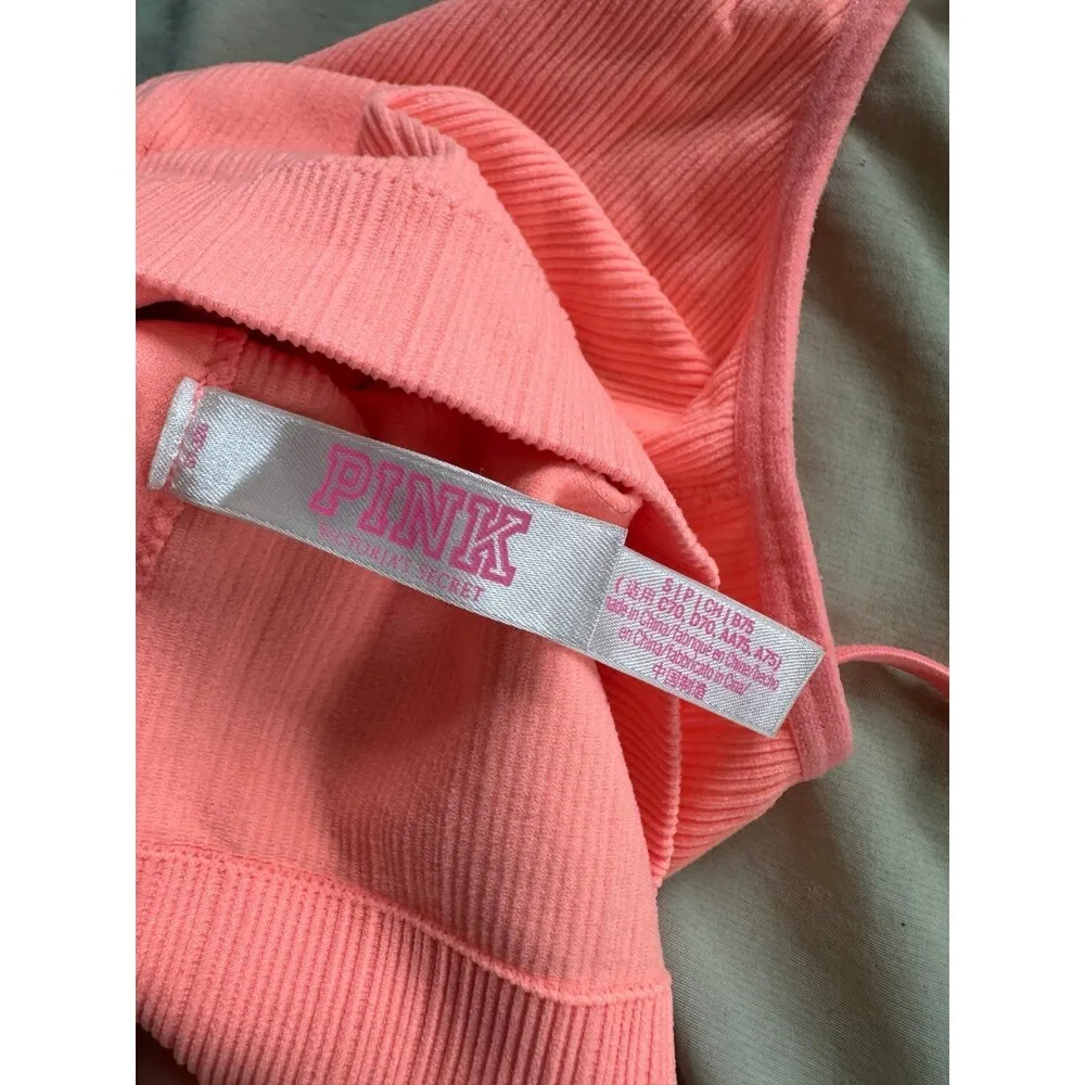 Victoria's Secret PINK Ribbed Neon Orange Adjustable Straps Bralette S - Image 5