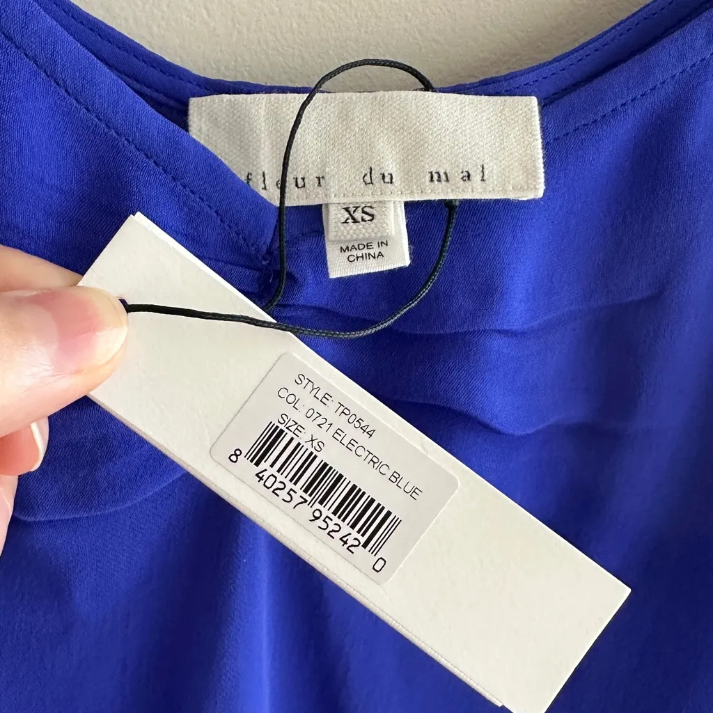 Fleur Du Mal Georgette Cold Shoulder Top, Electric Blue, Size XS, NWT Blue - Image 11