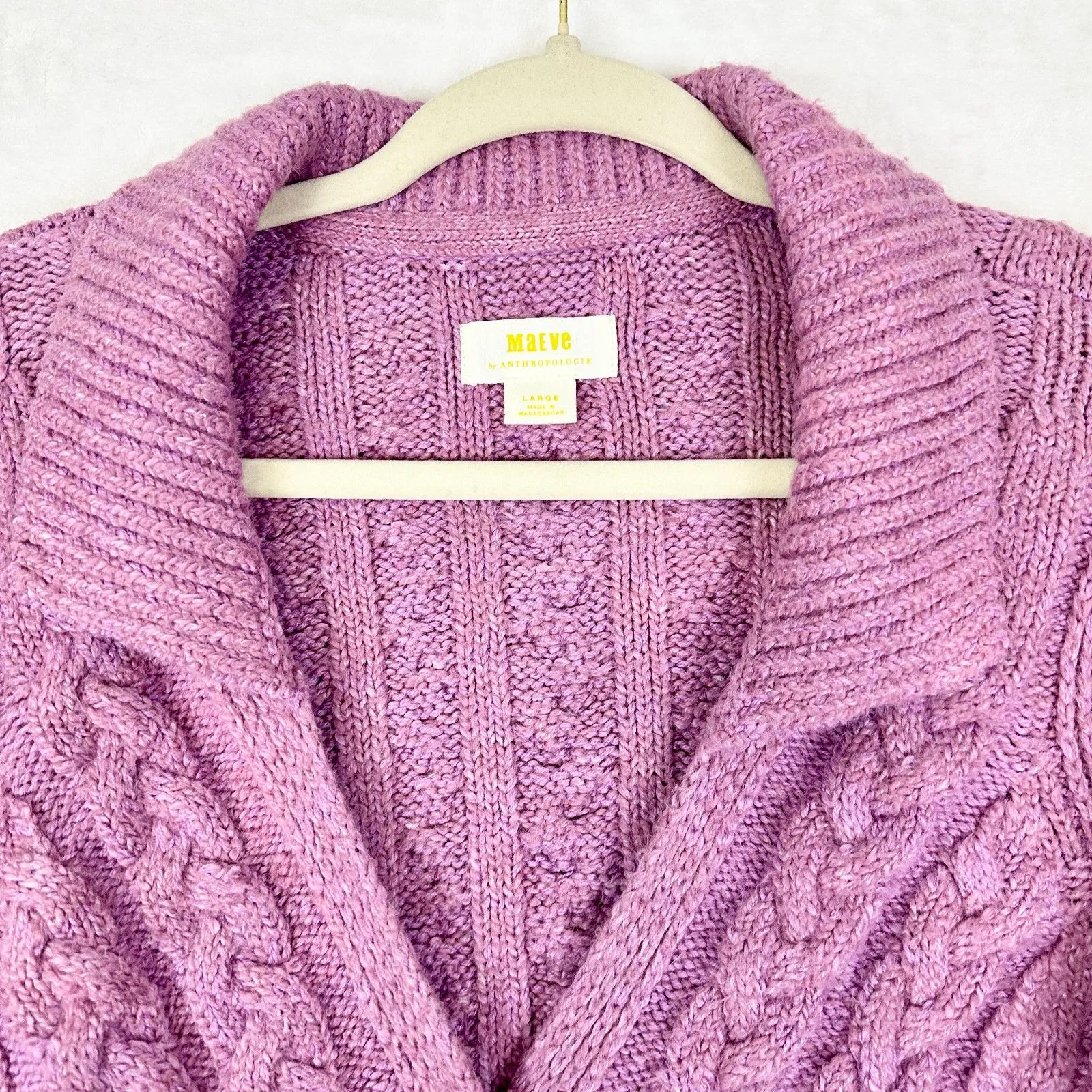 Anthropologie Maeve Hourglass Cable Cardigan Sweater Size Large Lavender - Image 7