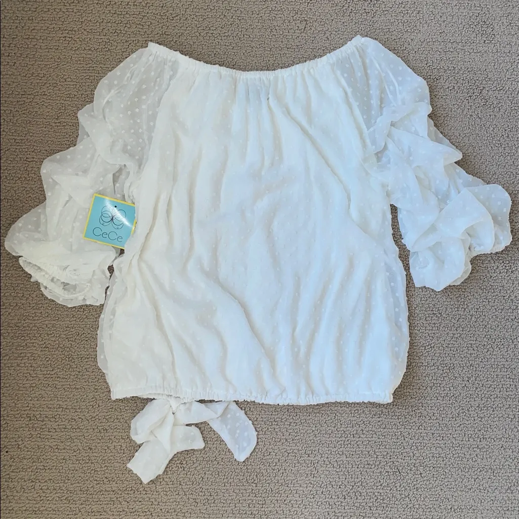 CeCe White Polka Dot Ruffle Blouse - Image 7