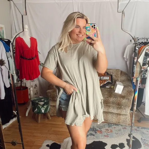 Intimately Free People Asymmetric Hem Swing Top Beige Size XS - Image 10