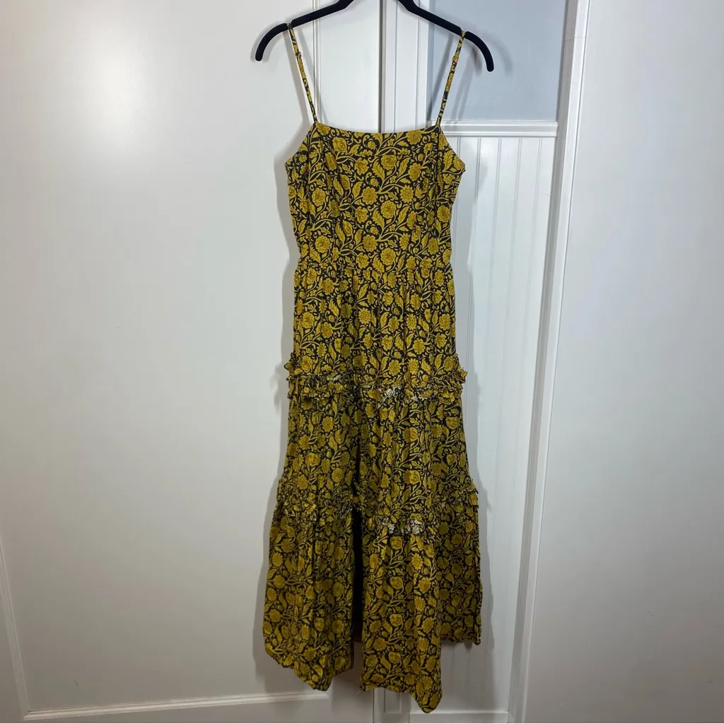 Nicholas ADELE Black and Gold Floral Cotton Tiered Ruffle Sundress‎ Size 4 Maxi - Image 2