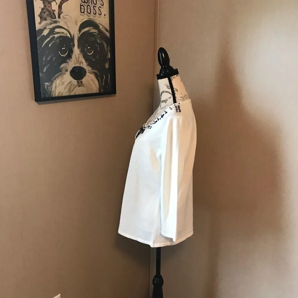 Requirements Large Cream Knit Blouse Black Gems - Image 6