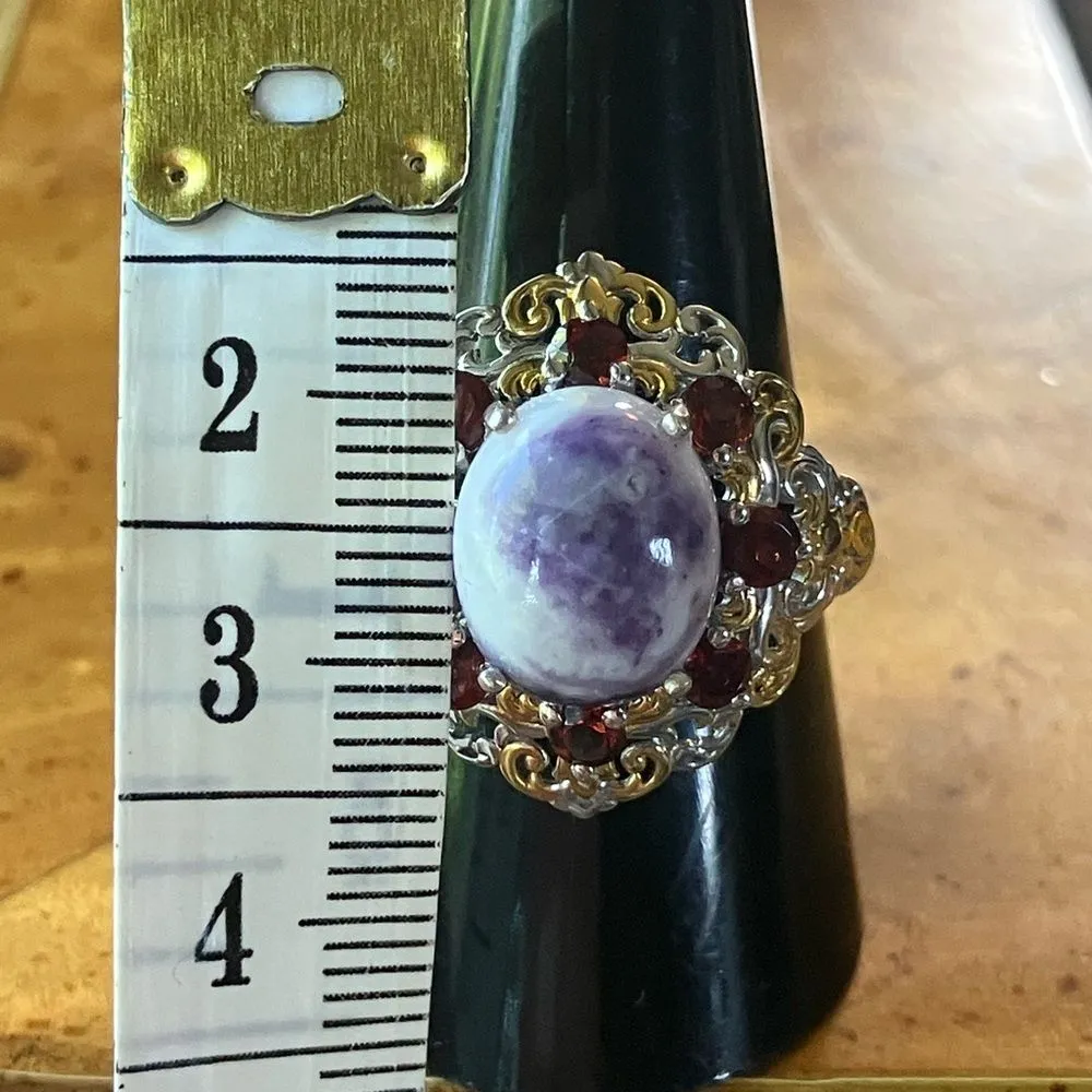 Utah Tiffany Stone Red Garnet Sterling Silver Cocktail Ring Size 9 Purple - Image 7