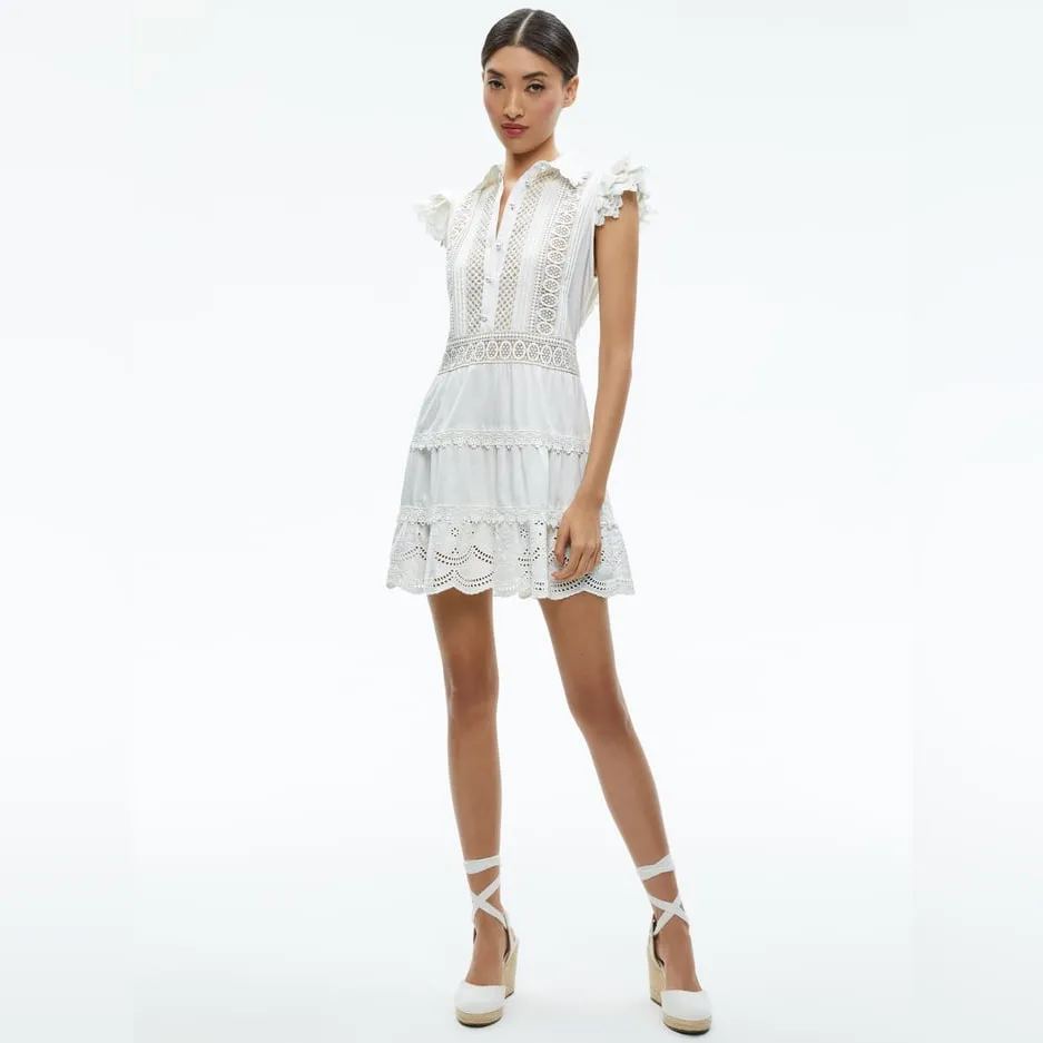 ALICE + OLIVIA MEEKO EMBROIDERED RUFFLED SLEEVE SHIRT DRESS, Size 4, $395 - Image 3
