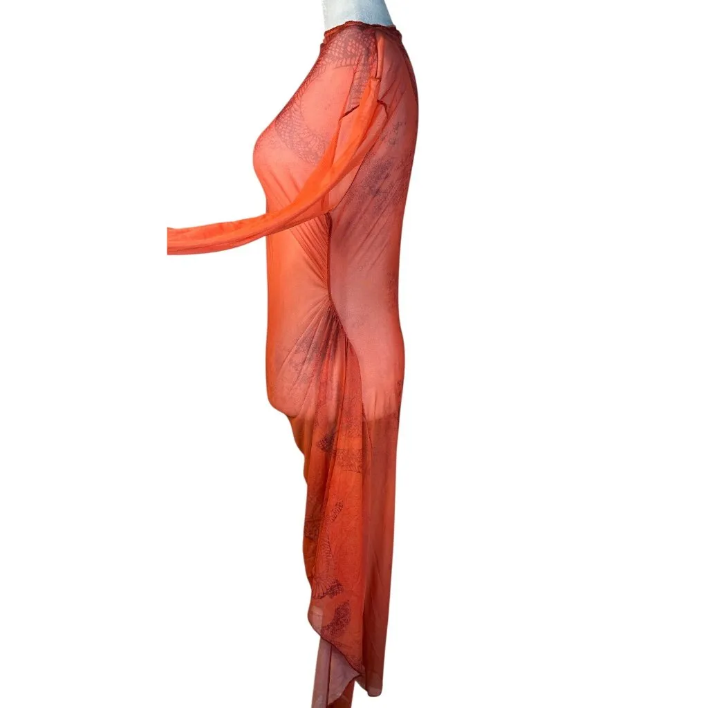 Jade Cropper Draped Twisted Dress in Red Snake Print 38 New Womens Serpent Mesh Size undefined - Image 7