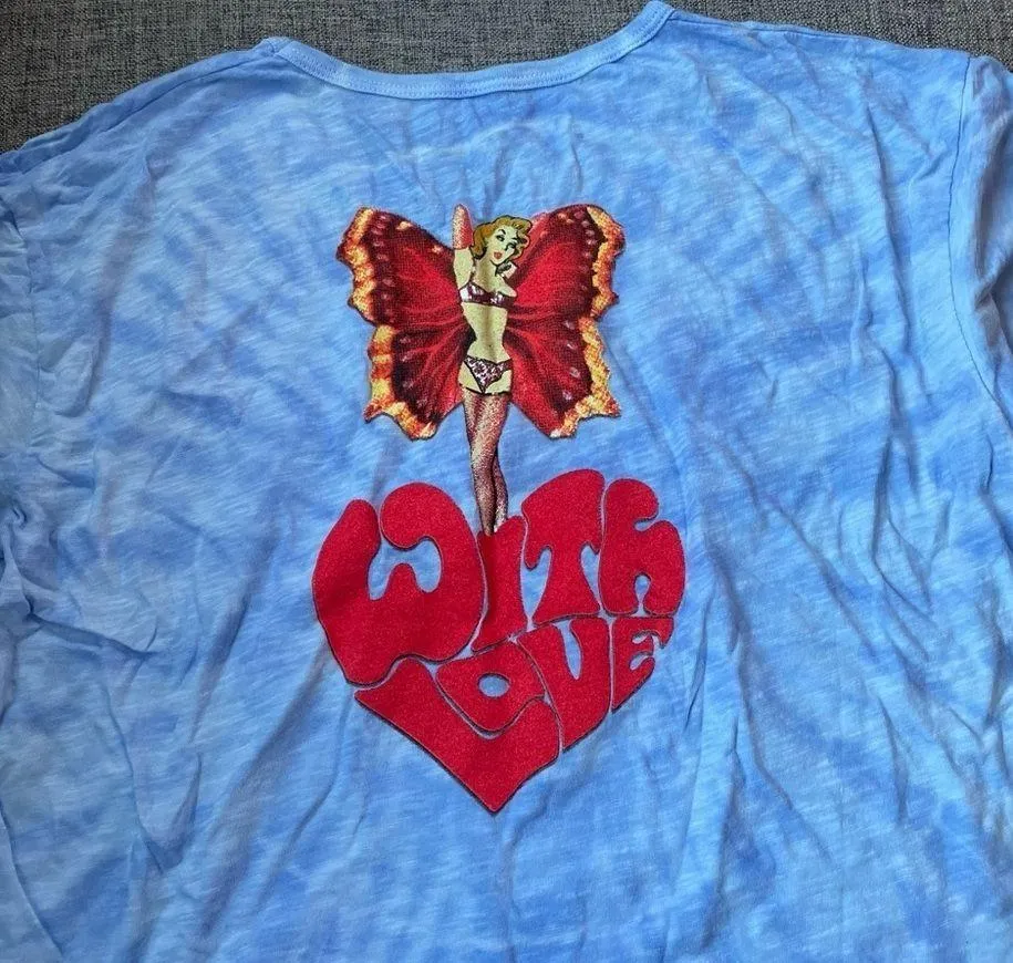 NWOT Boys Lie Lady Butterfly Tee in Blue tie dye size M - Image 5