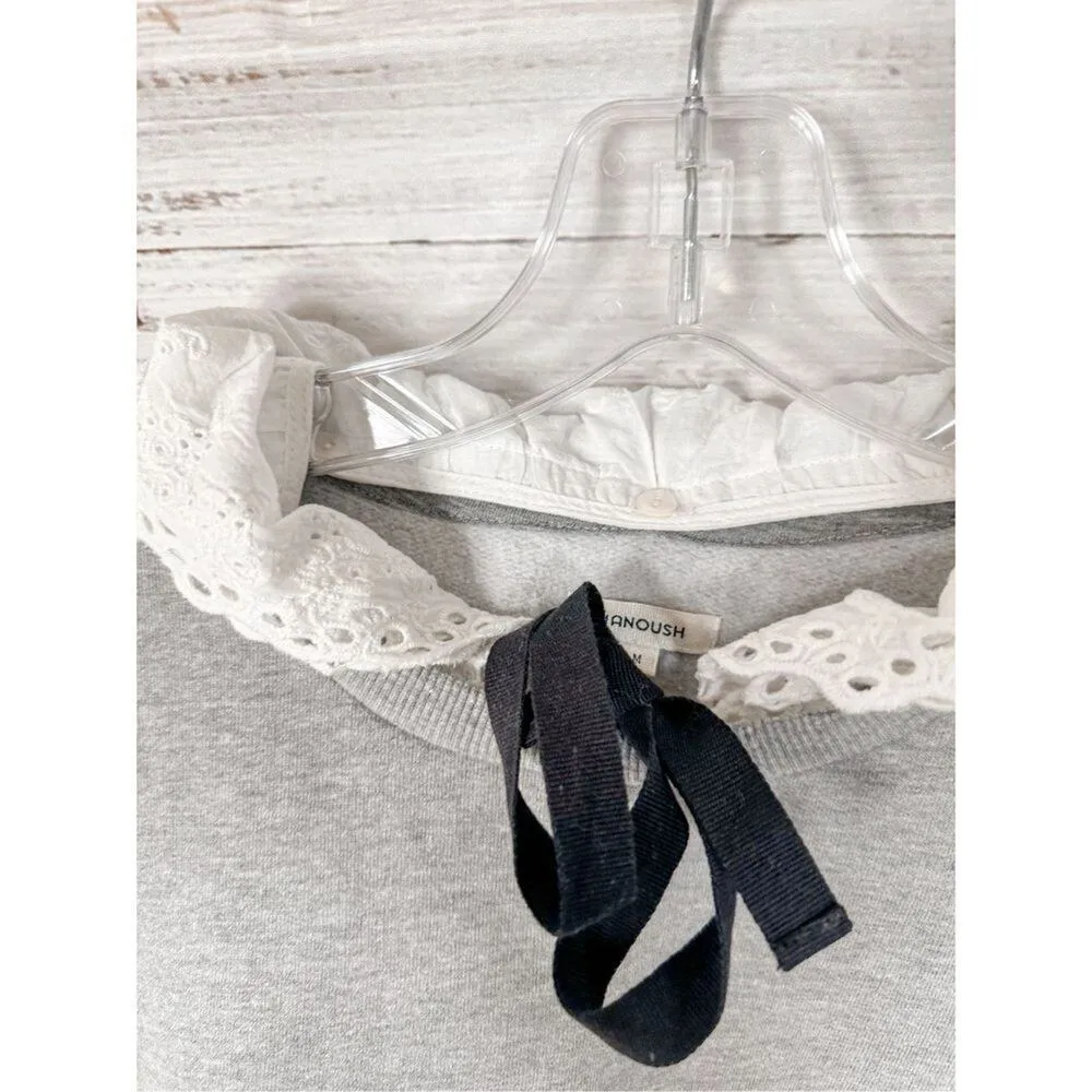 Manoush Womens Eyelet Collar Bow Long Sleeve Cropped Sweatshirt Gray Size Medium - Image 6