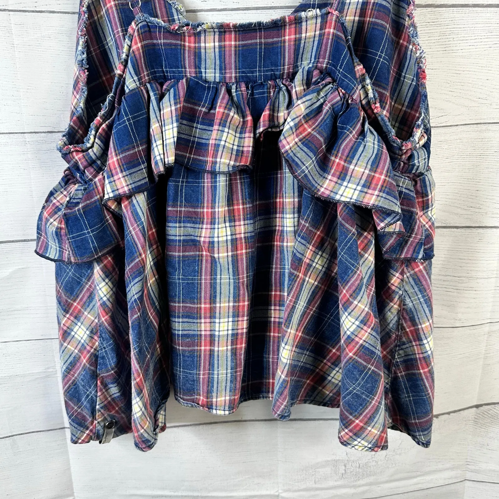 One Teaspoon Womens size Medium Vintage Check Romy Top Plaid Blue - Image 7