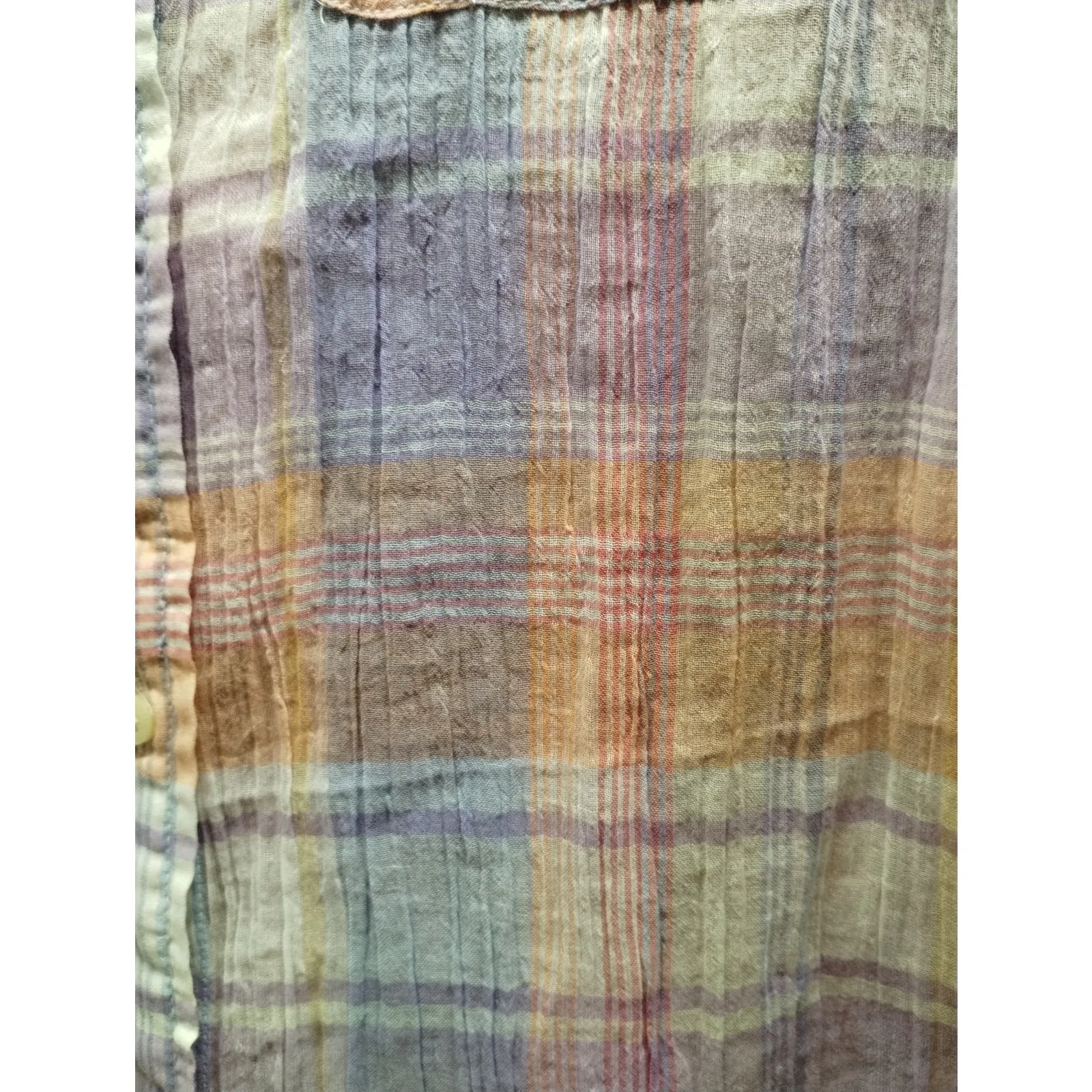 Lauren Ralph Lauren Size L Pastel Gauzy Semi-Sheer Button Up Long Sleeve Shirt - Image 3