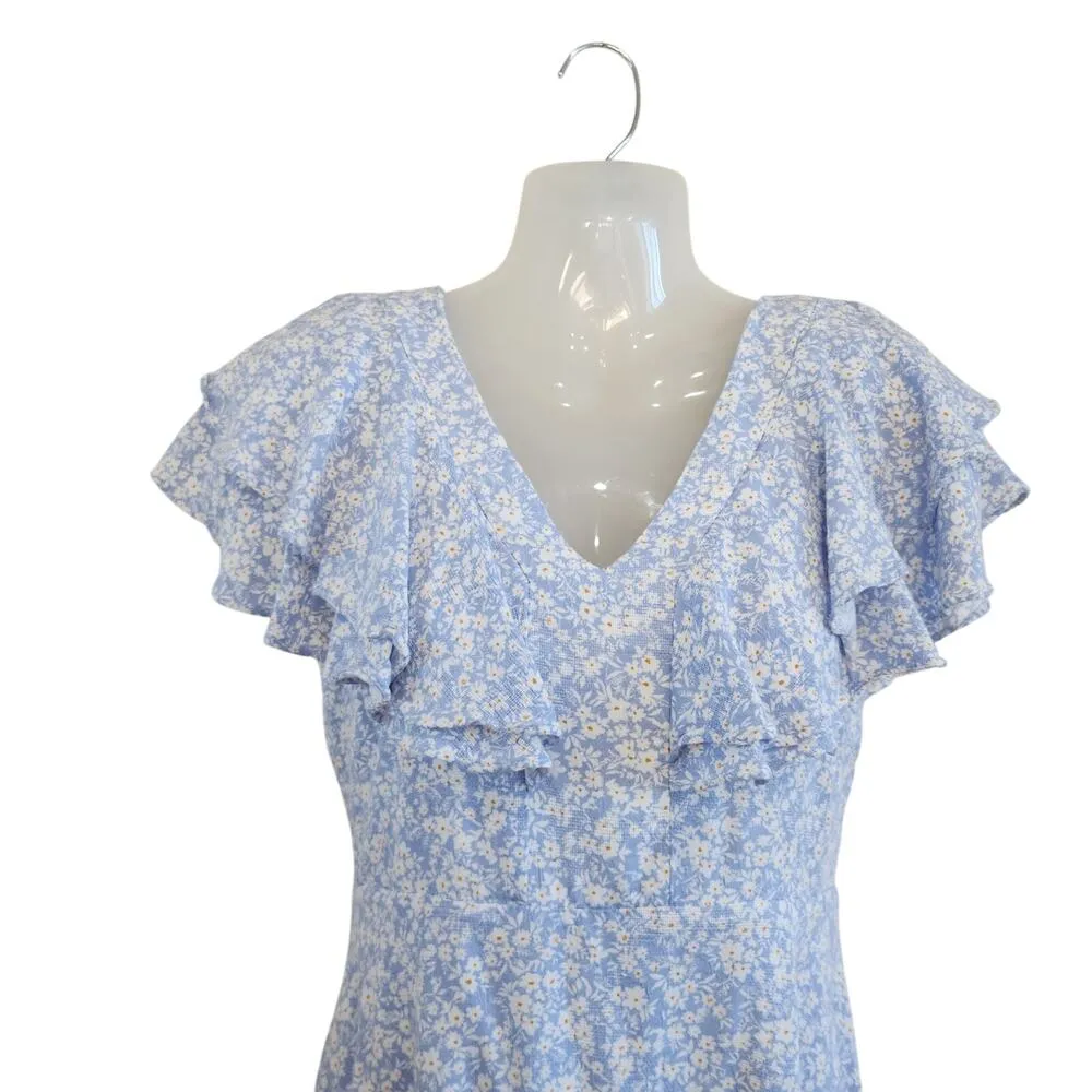 Altar'd State Floral Double V-Neck Flutter Sleeve Mini Dress Blue Size Medium - Image 4