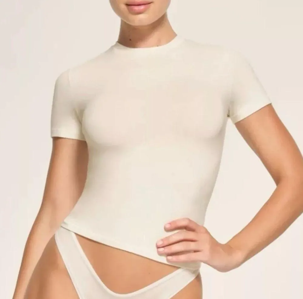 SKIMS Marble Cotton Jersey Fitted Crew Neck T-Shirt Small - Image 2