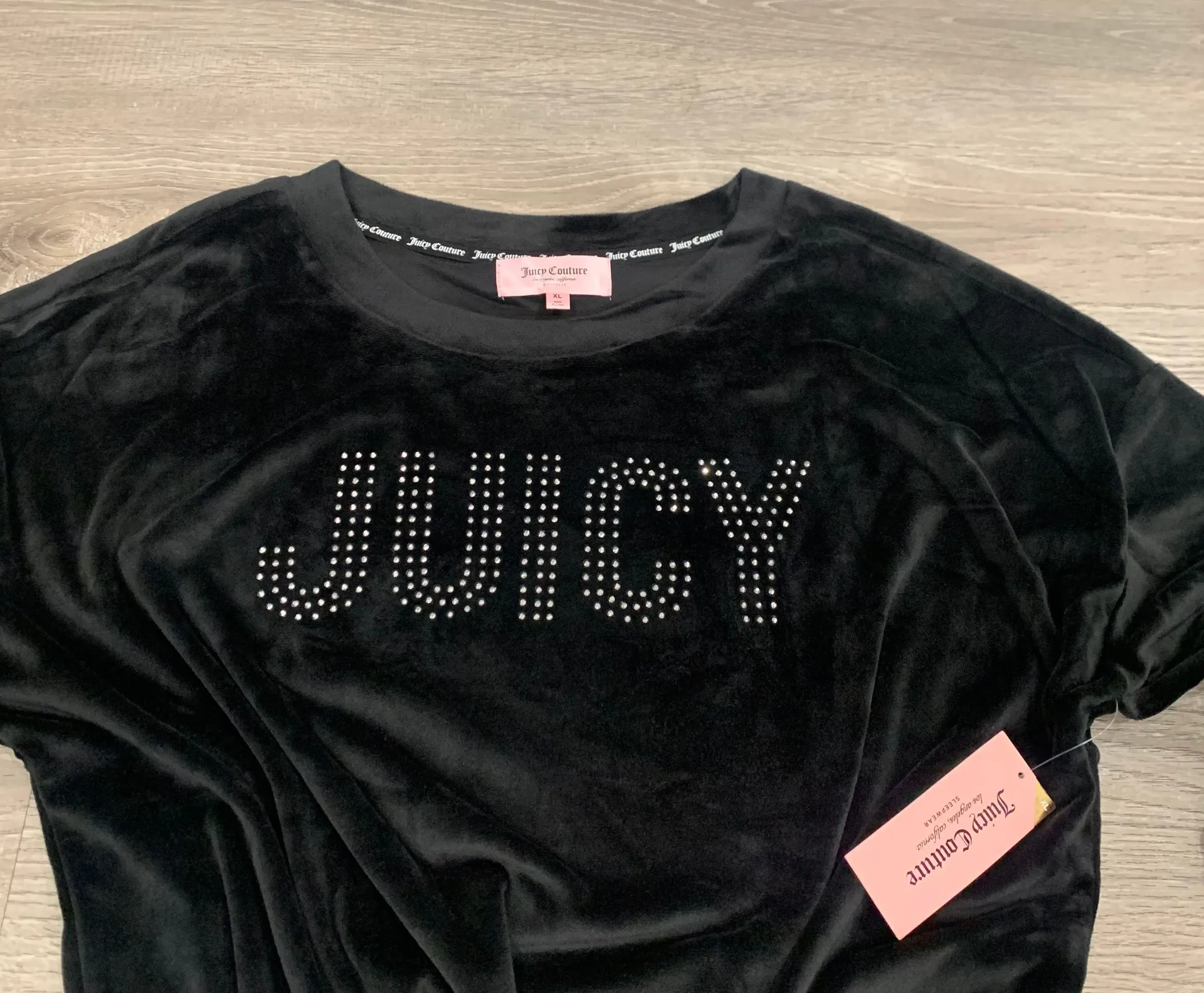 NWT  Black Rhinestone Embellished Velour Pajama Set With Leggings - Image 3