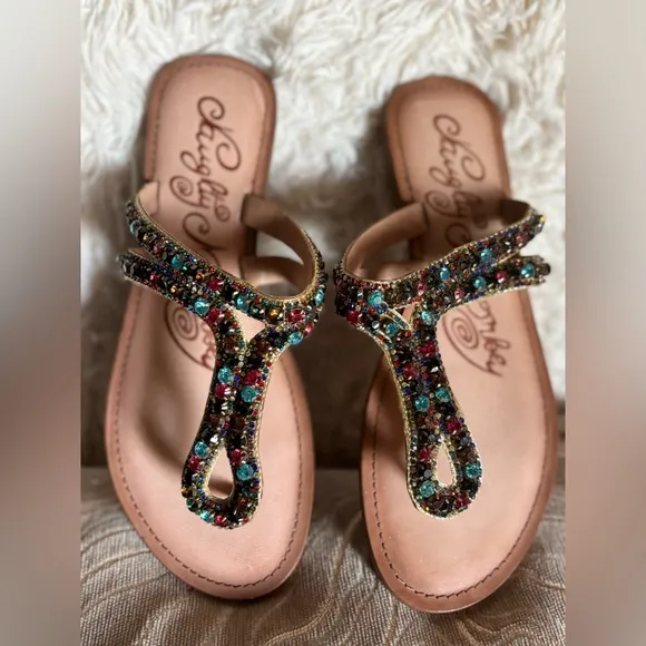Naughty Monkey Multi Color Rhinestone Slip On Leather Sandals women’s 10 - Image 2