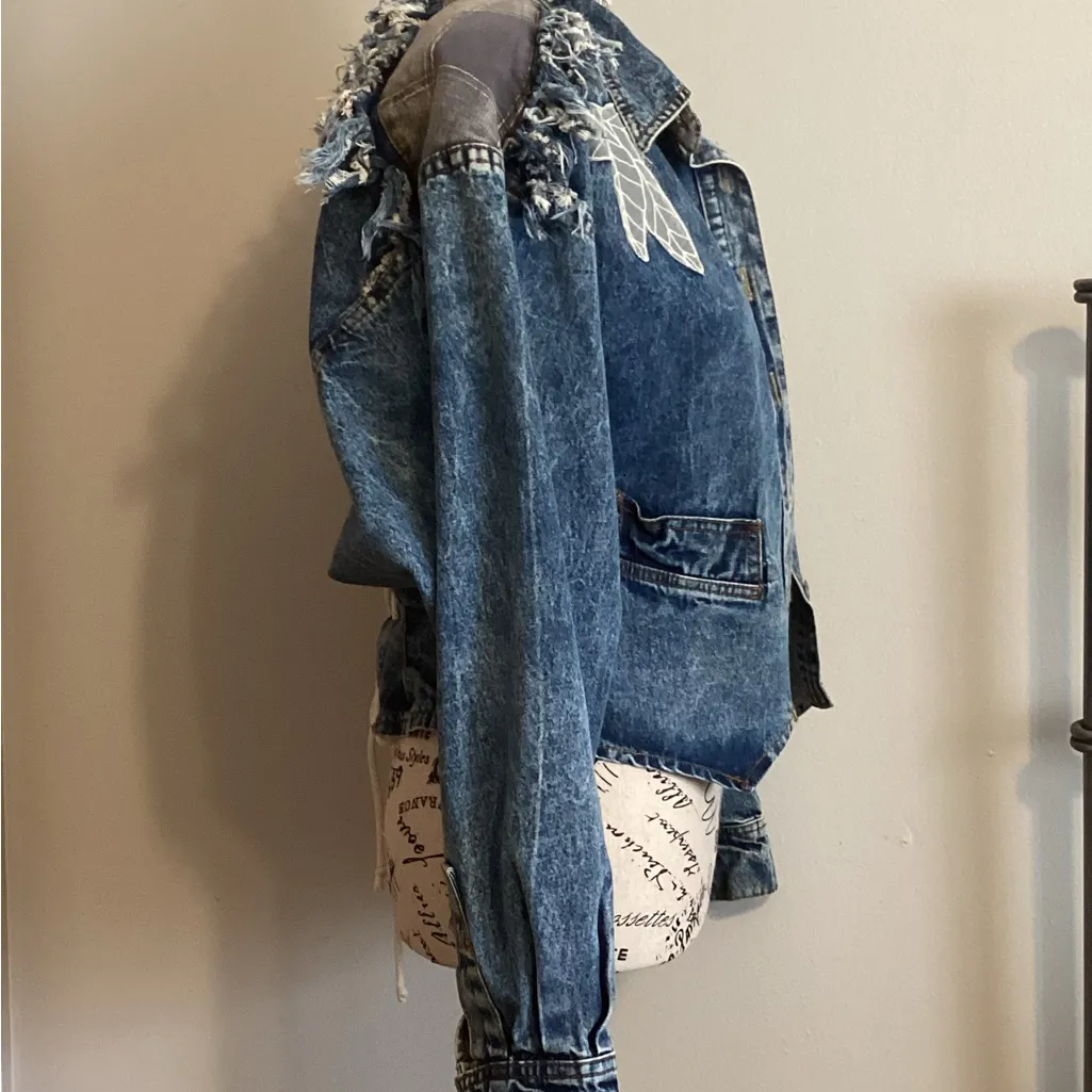 VINTAGE DESIGNER CARRELI 1980’s LADIES DENIM & LACE JACKET ONE OF A KIND SIZE 2 Blue - Image 8