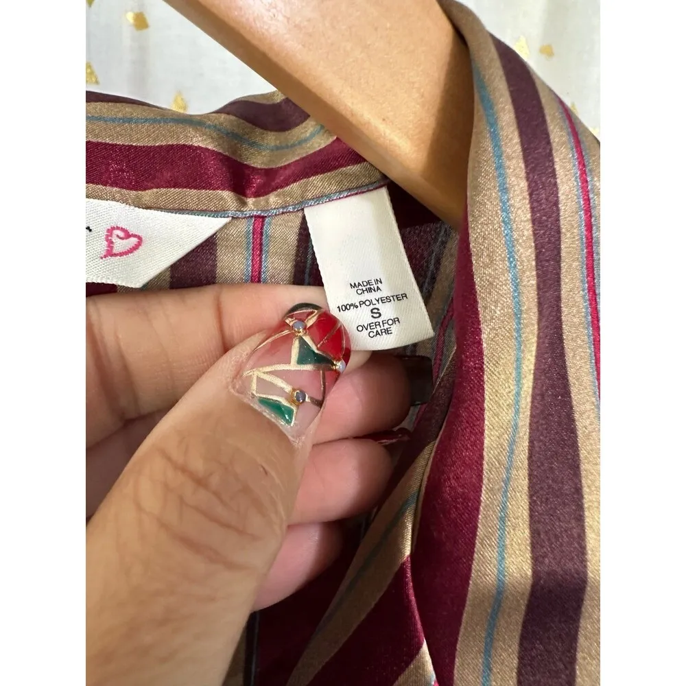 Victoria’s Secret Women's Stripe Button Down Silky Satin Sleep Shirt S - Image 5