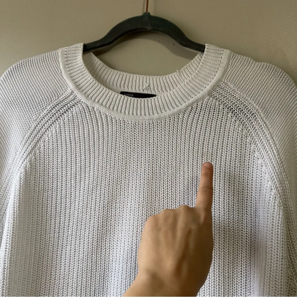 Vince White Knit Raglan Sleeve Fisherman Sweater Sz XL Drop Shoulder Minimalist - Image 6