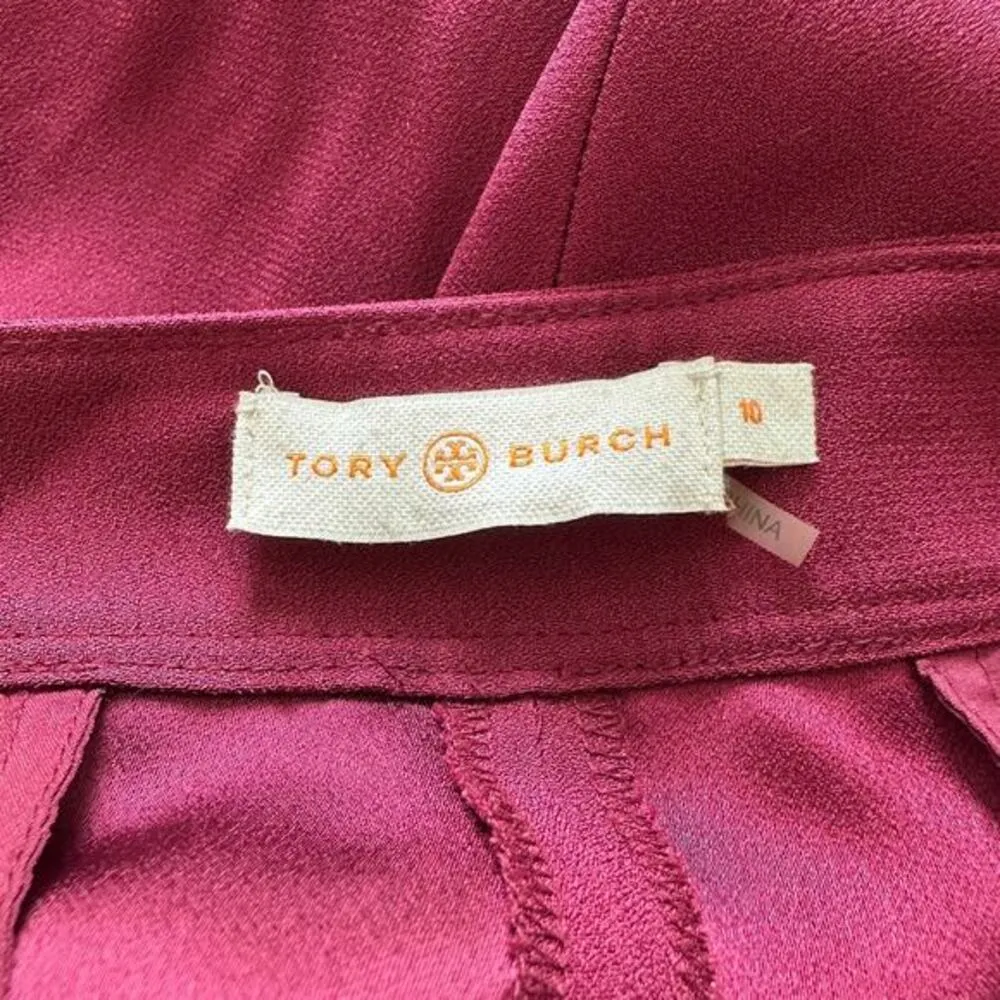 Tory‎ Burch wide leg women's burgundy tuxedo stripe pants size 10 - Image 3