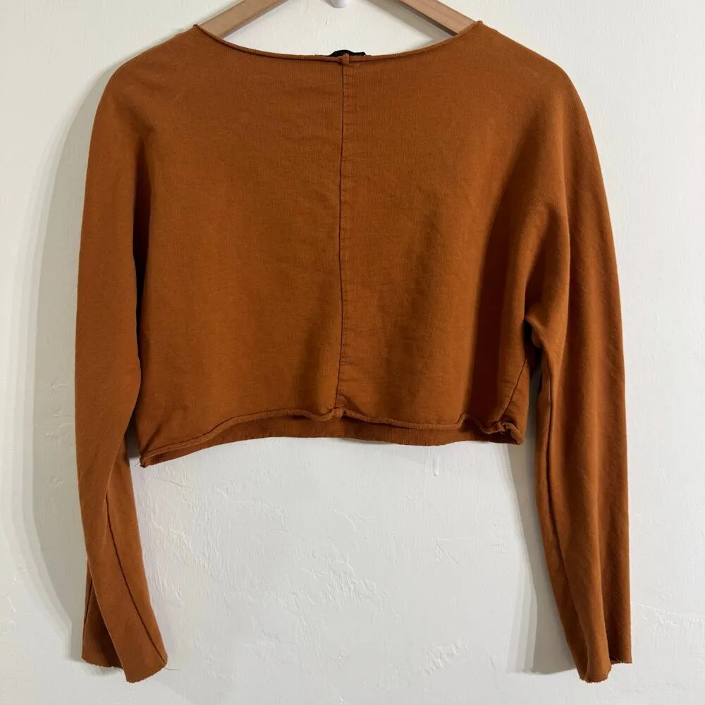 Zara Brown Rolled Hem Cropped Pullover Sweatshirt Size Small - Image 5