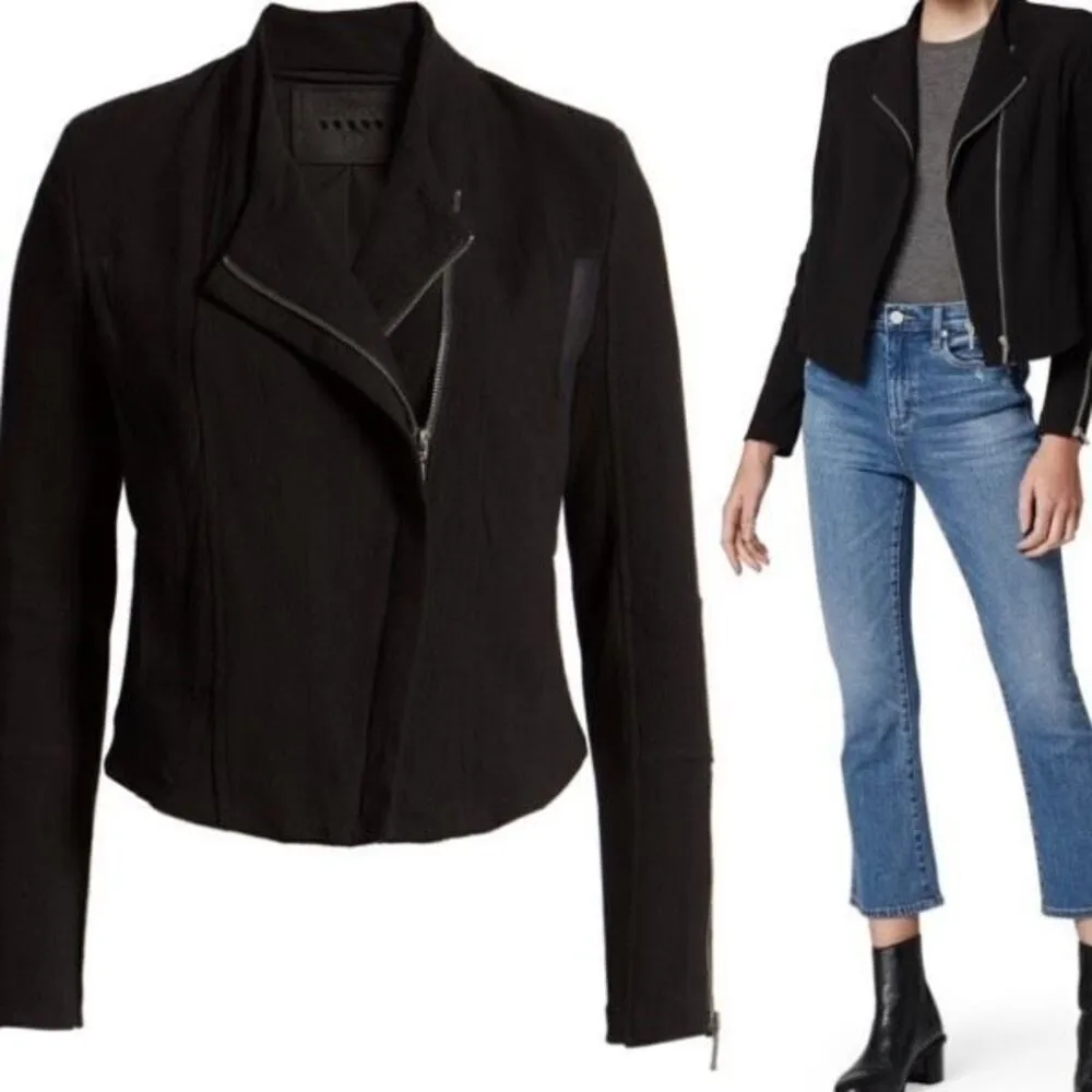 Blank NYC Women's Mesh Panels Shoulder Pads Moto Wrist Zips Jacket Black Large‎ - Image 2