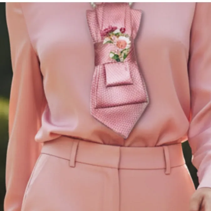 “Dainty Dapper” Elegant Pink Floral necktie Necklace - Image 2