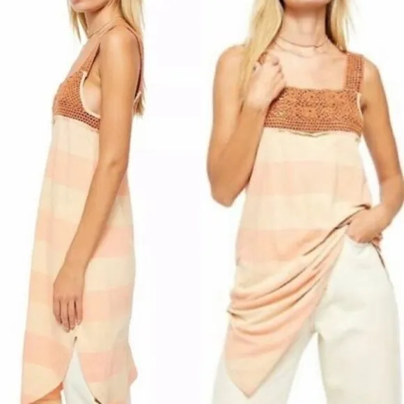 NEW Free People We the Free Sayulita Striped Crochet Neck Tunic S - Image 2