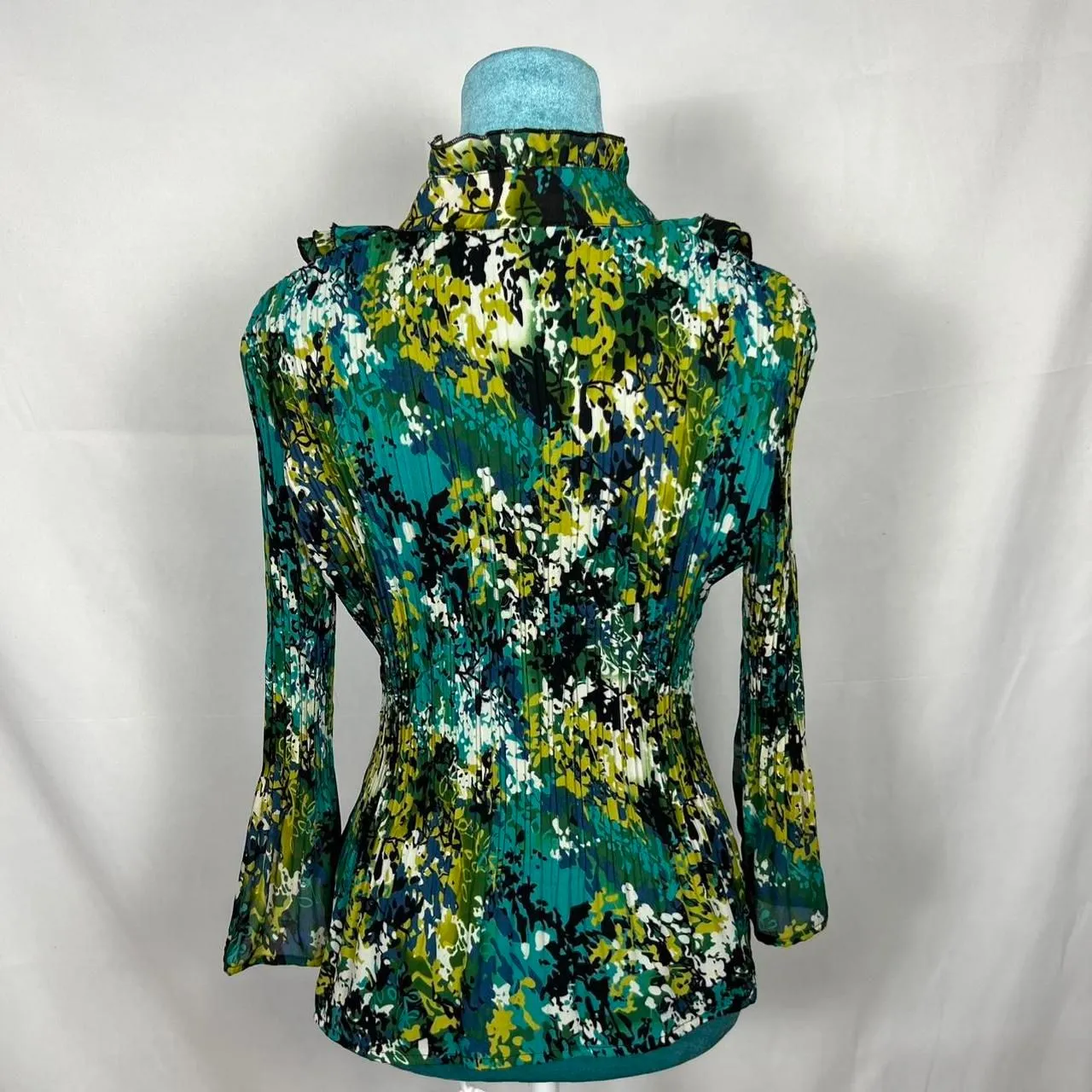 Y2K ALLISON TAYLOR PETITE Pleated Ruffle Abstract Blouse - PM - Image 6