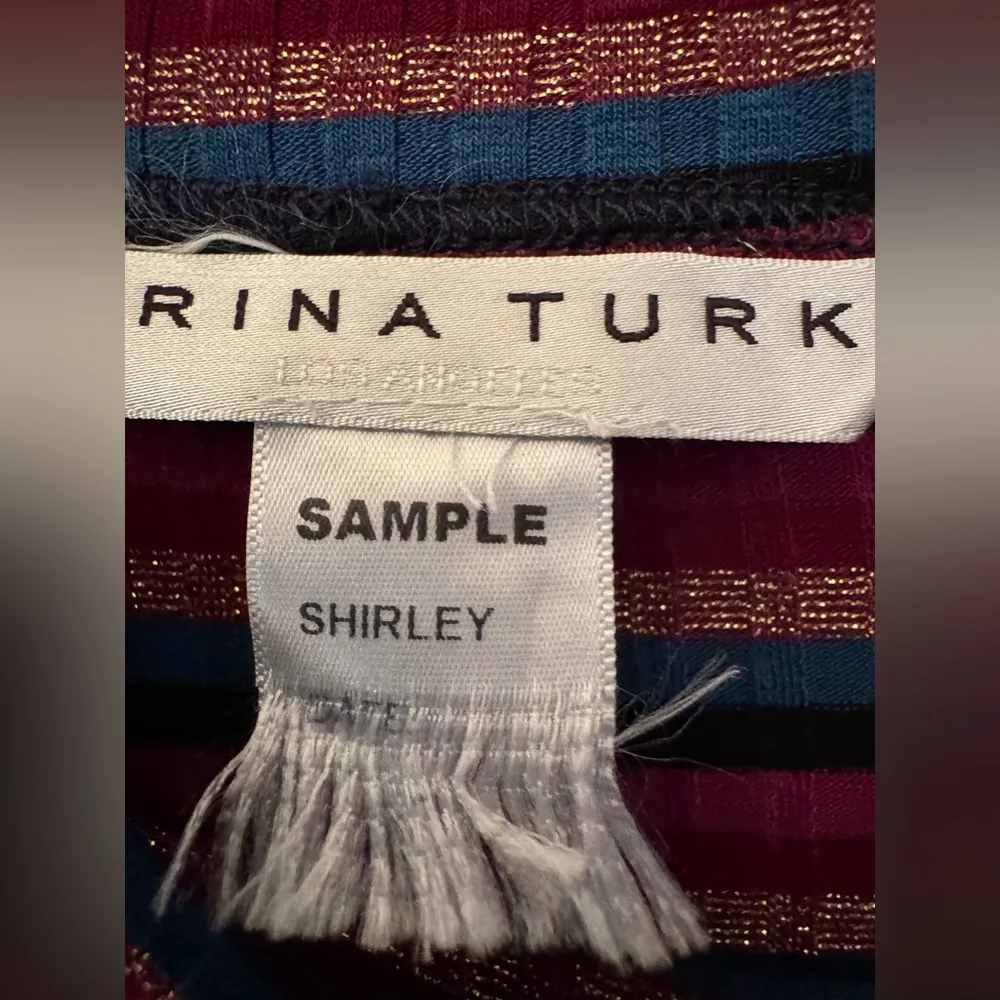 Trina Turk Pink & Blue Striped Multicolor Women's Long Sleeve Size Medium - Image 4