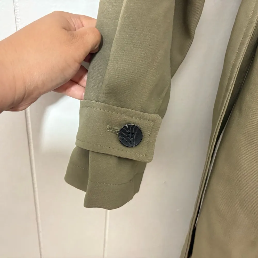 Avec Les Filles Stretch Crepe Double Breasted Trench Coat Olive Size XS - Image 11